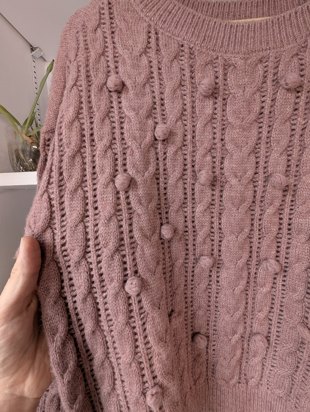 Mexx Women's Dusty Rose Cable Knit Sweater Bobbles Size Small Cozy Soft Girl - Picture 4 of 7